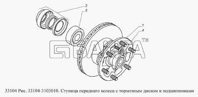 ГАЗ ГАЗ-33104 Валдай Евро 3 Схема Ступица переднего колеса с тормозным